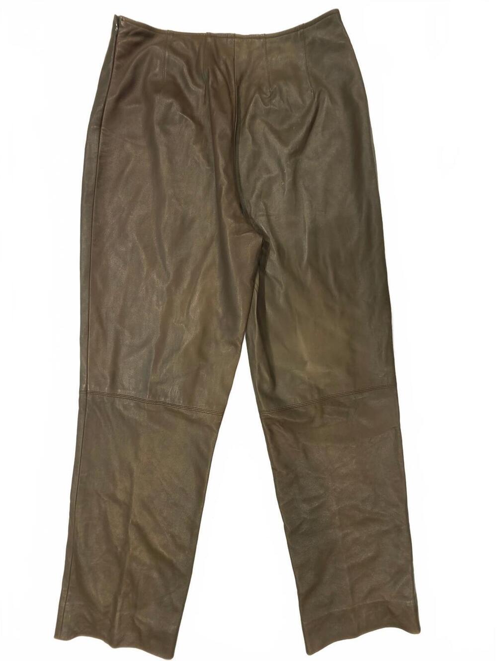 Akris Brown 100% Genuine Leather Straight Leg Pants Trousers US 12 Italy